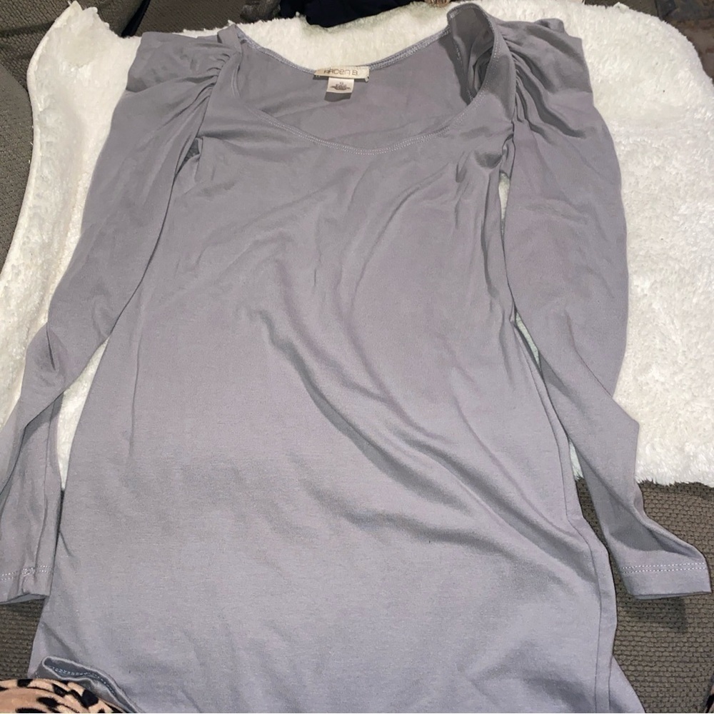 Rouched long sleeve gray scoop neck sweater XS